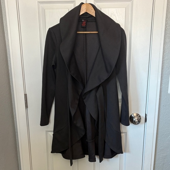 Elegant Women’s Small Dark Grey Wide Lapel Front Tie Jacket - Picture 2 of 11